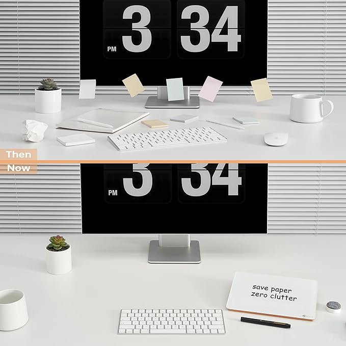 YEOUX Glass Desk Whiteboard with Reversible Wood Stand, Desktop Small White Board, Reusable Mini Dry Erase Board 6.7"x9.5" for Office, Home, School, Marker&Eraser Included