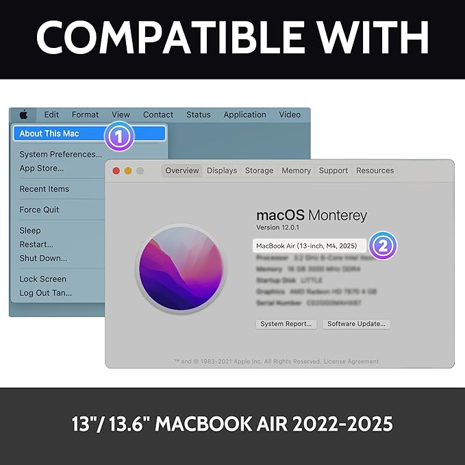 Magnetic 360° Privacy Screen for Macbook Air 13.6/13 Inch (2022-2025, M2, M3, M4), Removable Matte Anti Glare Blue Light Protector 4 Way Private Security Filter for 13.6" Mac Laptop Computer