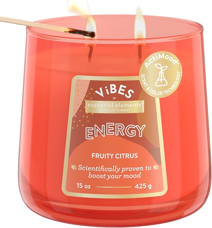 Candle-Lite Vibes Fruity Citrus Mood-Enhancing Scented Candles, 15 oz Jar, Aromatherapy, Proudly Poured in The USA, 2-Wick, 86 Hours Burn Time, Perfect Relaxation Gift