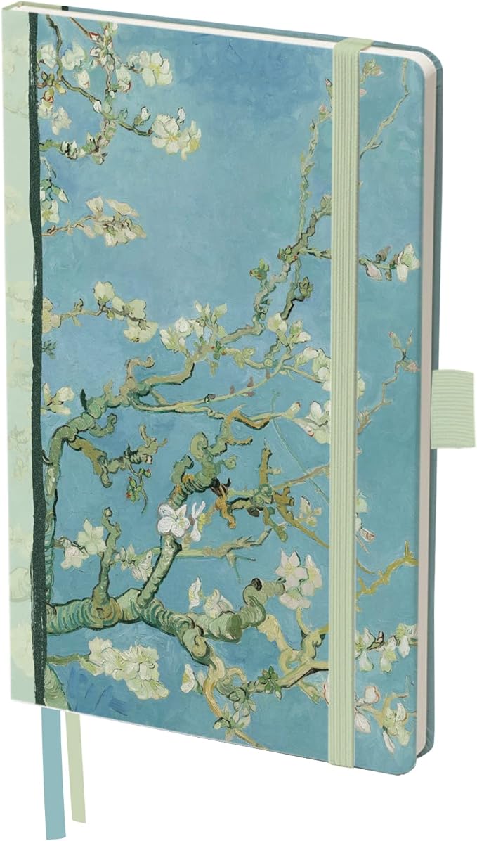 RainCaper Vegan Leather Journal Notebook, 160 Dot-Grid Pages, 5.7 inches x 8 inches, Journal - van Gogh Almond Blossom