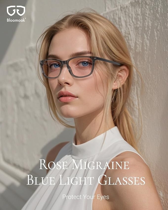 Bloomoak Rose Migraine Glasses, FL- Flex Light Sensitivity Relief Glasses for Fluorescent LED Glare,Photophobia, Eye Strain