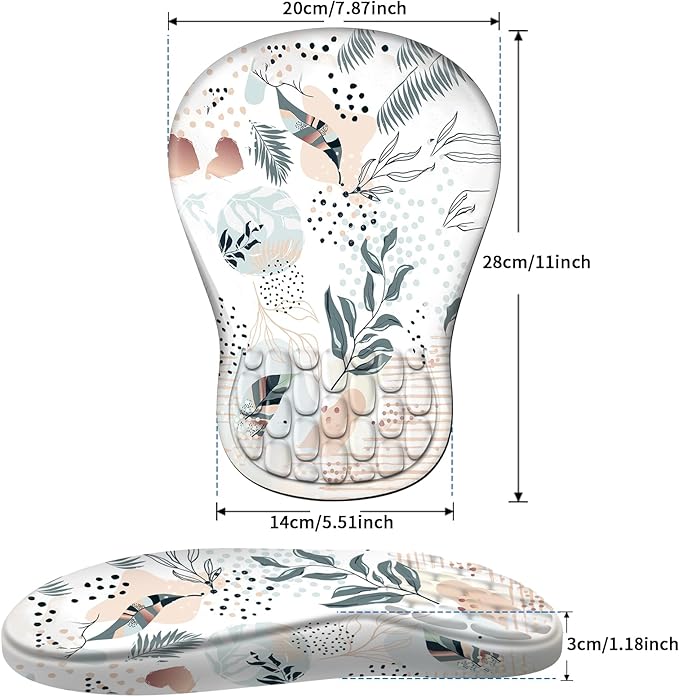 Ergonomic Mouse Pad with Wrist Rest Support, Mousepad with Comfortable Memory Foam Wrist Rest and Non-Slip PU Base for Pain Relief, Computer, Laptop, Office, Home (Boho Leaves)