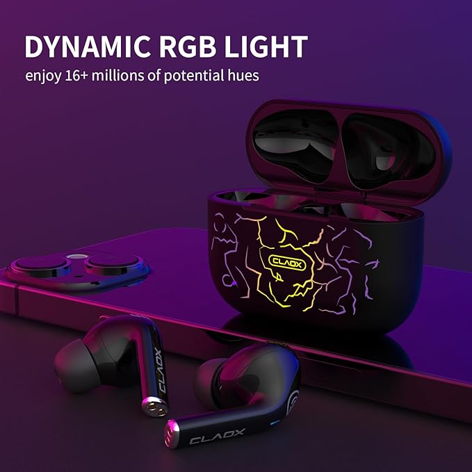Flash Wireless Earbuds, Active Noise Cancelling, Bluetooth Earbuds with Microphone, RGB Light Charging Case, IPX6 Waterproof, USB-C Fast Charge, 80Hrs Battery Life, for Gaming Sport & Work