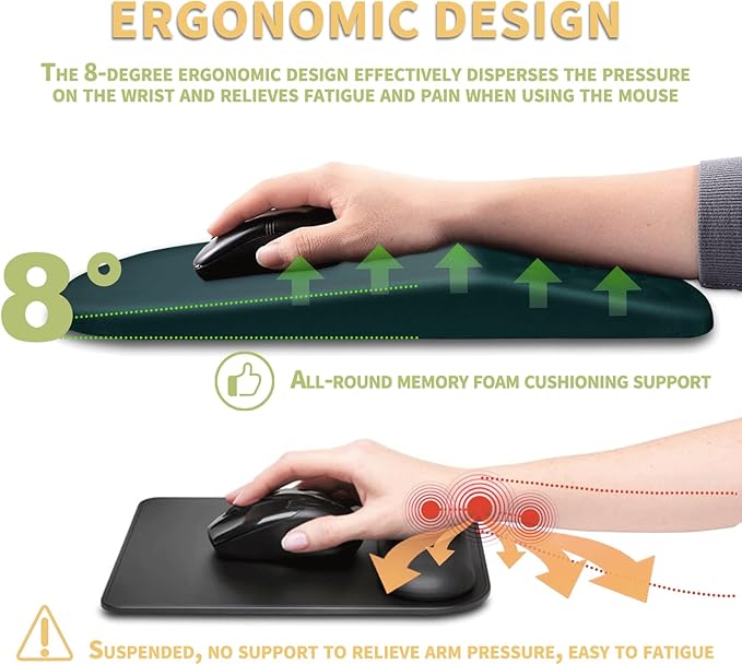 Ergonomic Wrist Rest Mouse Pad with Massage Design, Non-Slip Memory Foam, Relief for Carpal Tunnel Pain, Green