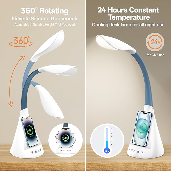 LED Touch Screen Control Desk Lamp, 50 Watt Smart Wireless Fast Charging, 360° Gooseneck Adjustment, 9Amplified Lighting Modes, 5 RGB Scents, Home Office, Reading, Architects Task Lamps
