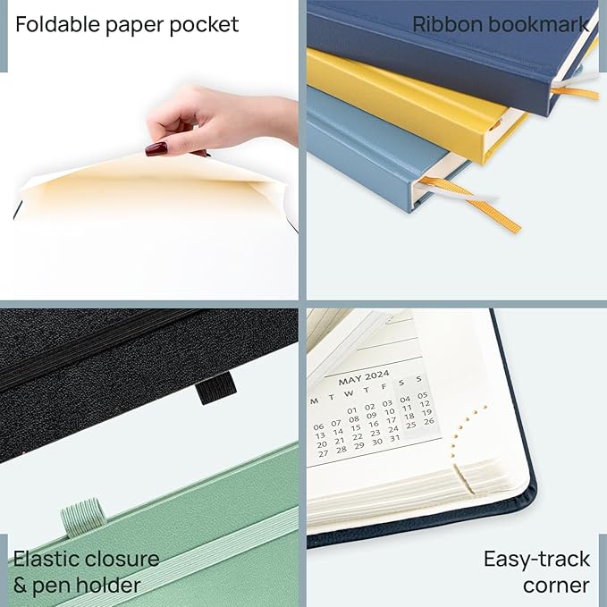 POPRUN 2026 Planner (Medium Size 8.5''x 6.5'' Hardcover) - Daily Weekly and Monthly Calendar Agenda 2026 Appointment Book with Hourly Time Slots, Monthly Tabs, 100 GSM - Navy Blue