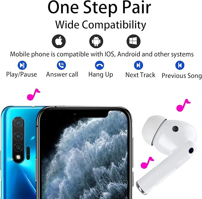 True Wireless Earbuds Bluetooth 5.3 Mic Noise Cancelling IPX7 Waterproof Hi-Fi Stereo Sound Long Battery Auto Pairing for iPhone/Android