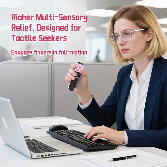 Little Ouchies Spiky Sensory Fidget Toy for Adults – Pain Stim Tool with Clicker, Spinner, Slider, Roller & Spiky Grip | 5‑in‑1 Stress & Anxiety Relief, Portable Keychain(Black & Pink)