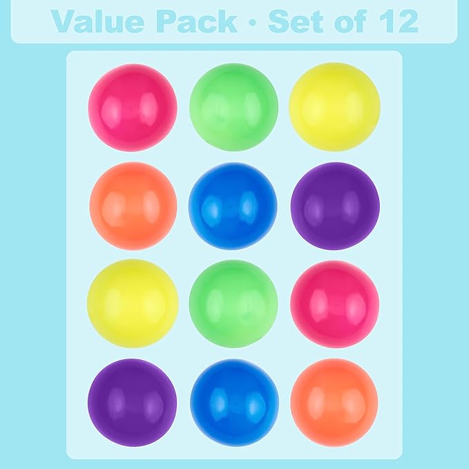 12pc Value Pack - Squeeze Balls in Assorted Neon Colors - Fidget Toy Stress Balls for Adults and Kids - Anxiety Relief Items to Squish, Squeeze, Throw and Stick Fidgets for Kids