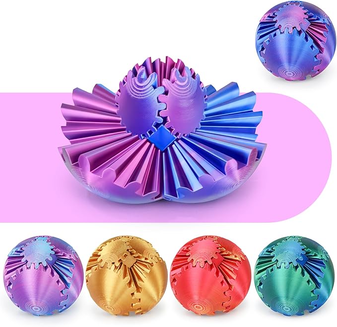 Gear Ball 3D Printed Cube Fidget Toy,Gear Sphere Fidget Toys,Sensory Toys for Stress and Anxiety Relief, Desk Toy Fidget Spinners,Stocking Stuffers for Adults & Kids Gift(Purple Blue, 2.3 Inch)