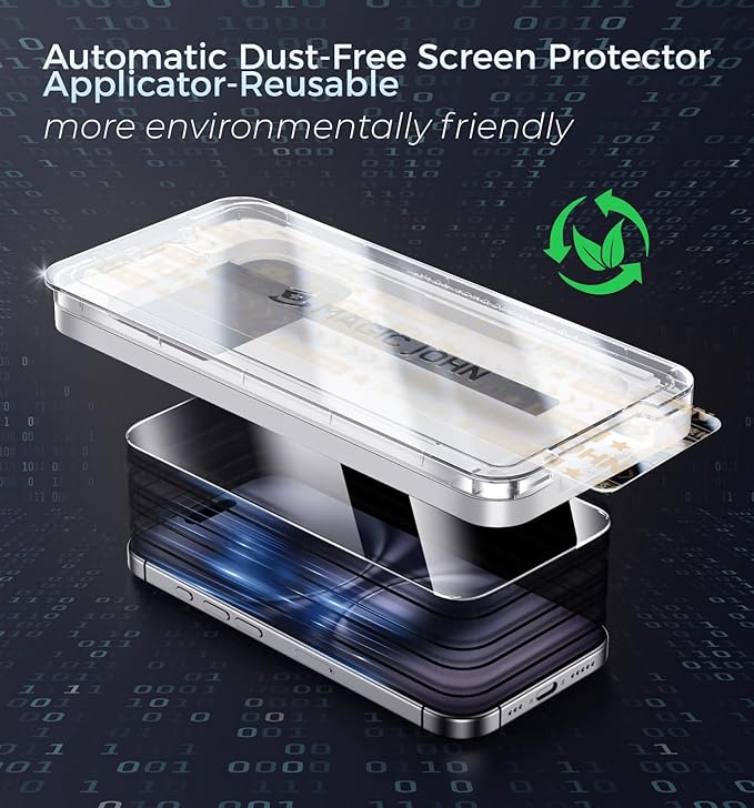 MAGIC JOHN 3rd Gen Upgraded for iPhone 15Plus/16Plus Screen Protector 6.7 Inch, HD Clear, Shatterproof Tempered Film, Auto Dust-Elimination, Bubble Free, Easy Installation, 2 Pack