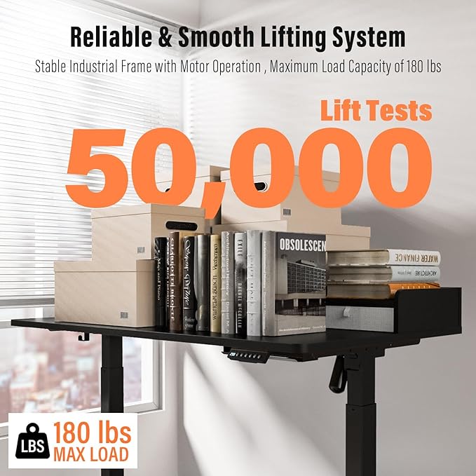 Kingant 48" x 30" Standing Desk with Drawers, Large Desktop, Ergonomic Sit Stand Desk for Home Office Work, Cable Management, 3 Preset Heights & 2 Hooks, Classic Black