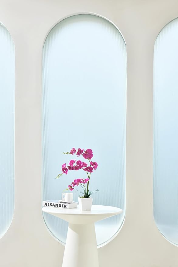 Faux Orchid in Vase Artificial Orchid in Ceramic Vase Tall Silk Orchids with Stems Real Look Potted Phalaenopsis Flowers Arrangement Centerpiece Table Decorations for Home Decor Indoor, Fuchsia