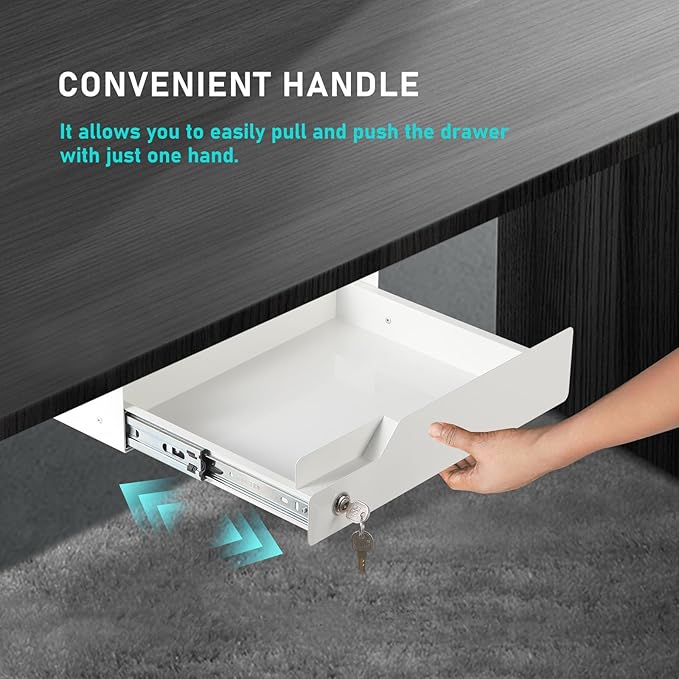 Lockable Drawer for Under Desk White,16" W x 11.8" D x 6.3" H Under Desk Locking Locking Drawer