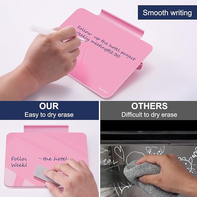 TSJ OFFICE Small Desktop Whiteboard - Glass Dry Erase Board 8 X 6 Inches Tabletop Easel Whiteboard with Stand, Desk Board Buddy for Artist, Teacher and Student