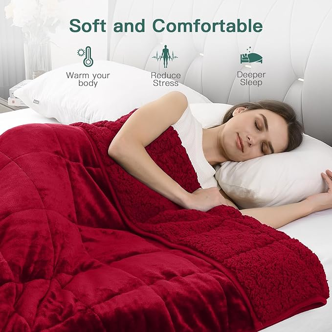 Lofus Weighted Blanket for Adults(15 lbs, 60" x 80"), Queen Size Heavy Blanket Machine Washable, Soft Weighted Blankets for Stress Relief and Sleep Promotion,Burgundy