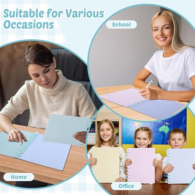 gisgfim 200 Sheets Letter Size Discbound Lined Refill Paper 8.5 x 11 Inch College Ruled Notebooks Planner Inserts 11 Disc Discbound Loose Leaf Paper Thicken for Writing School Office Supplies(Macaron)