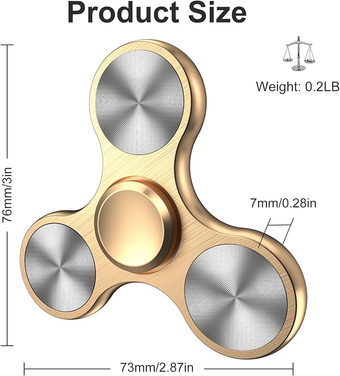 Fidget Spinners Toy, Metal Stainless Steel Bearing High Speed 4-8 Min Spins, EDC ADHD Stress Anxiety Relieves Reducer Fidgets Finger Toys, Spinner Toys for Kids and Adults (Golden)