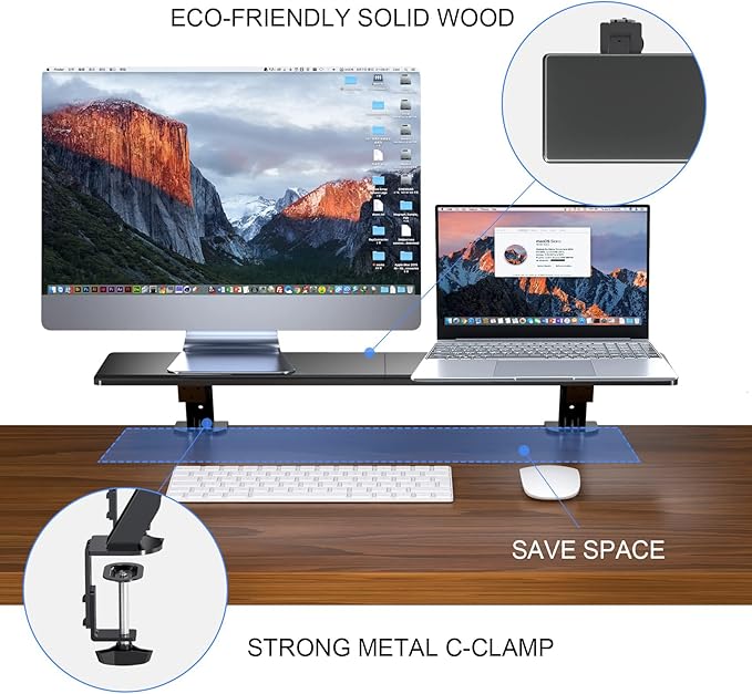 suptek Clamp-on 32 Inch Dual Monitor Desk Mount Riser Shelf Computer Stands for 2 Monitor,Laptop,Printer, Notebook,32.2” x 7.8” x 5.7”