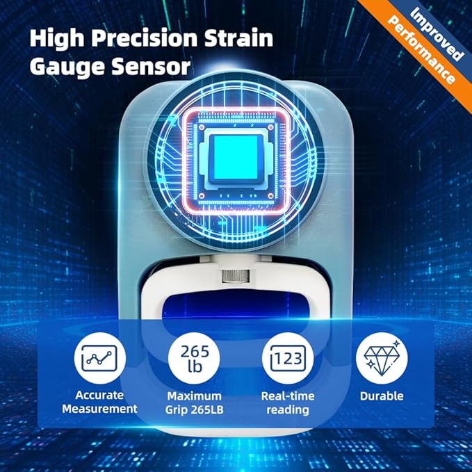 Grip Strength Tester Hand Gripper - Grip Strength Trainer Hand Dynamometer Handheld Meter LED Display Comfortable 265 Lbs / 120 Kgs Finger Strengthener for Sports Home School Gym Use