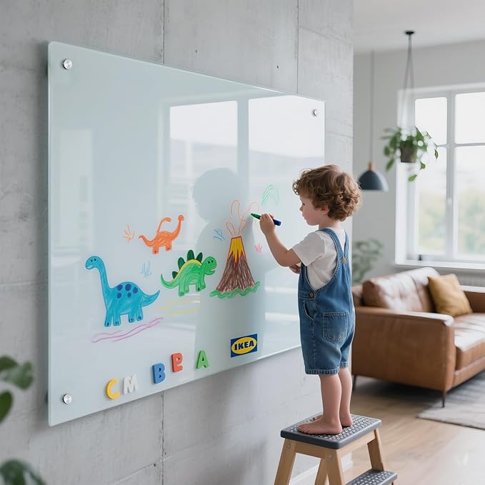 Glass Whiteboard 48"X36" Magnetic Glass White Board Frameless Wall Mounted Dry Erase GlassBoard for Office School Home