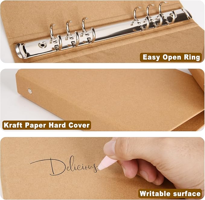 A5 Kraft Binder 6-Holds Round Ring Binder 2 Pack, Durable Binding Hard Cover Protector for Journal,Notebook,Inserted Sheets and Refill Paper,Fit for A5 6-Hole Paper,holds 200 Sheets Capacity (A5 Size)