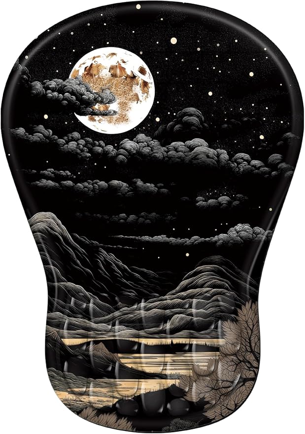 Ergonomic Mouse Pad with Wrist Rest Support, Mousepad with Comfortable Memory Foam Wrist Rest and Non-Slip PU Base for Pain Relief, Computer, Laptop, Office, Home (Moon)