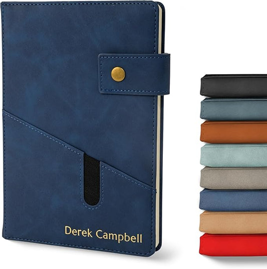 Promot Personalized Notebook - A5 Lined Leather Bound Journal for Writing Women Men - Hardcover Executive Notebook, Daily Journal, Travel Diary, Gift Idea, Custom Embossed Text with Gold Metallic Foil