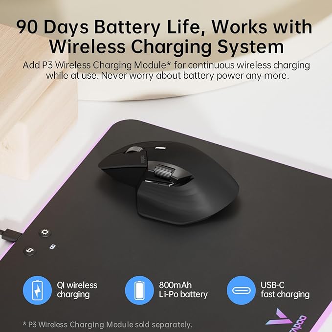 Rapoo MT760 Multi-Device Wireless Mouse, Bluetooth 5.0 and 2.4G Multi-Mode Connection, Up to 4 Devices, 11 Programmable Buttons, 4K DPI, 90 Days Battery Life, PC, Matte Black