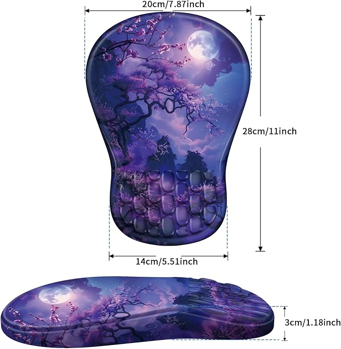 Ergonomic Mouse Pad with Wrist Rest Support, Mousepad with Comfortable Memory Foam Wrist Rest and Non-Slip PU Base for Pain Relief, Computer, Laptop, Office, Home (Moonlit Night)