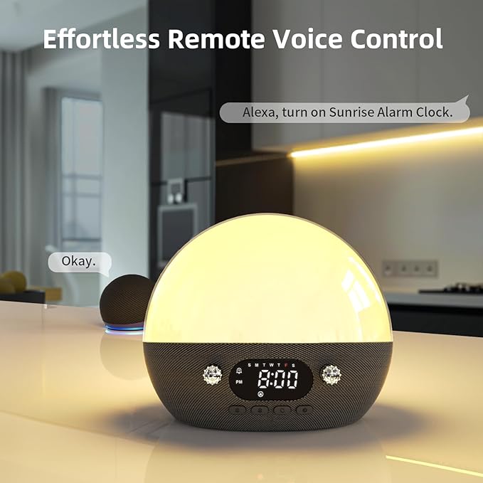 MOMILLA Sunrise Alarm Clock- Bluetooth Speaker with Smart Alarm Clocks for Bedrooms, Alexa & APP Control, 11 White Noise Sound Machine, Sunset Night Light Wake up Light for Kids& Heavy Sleepers