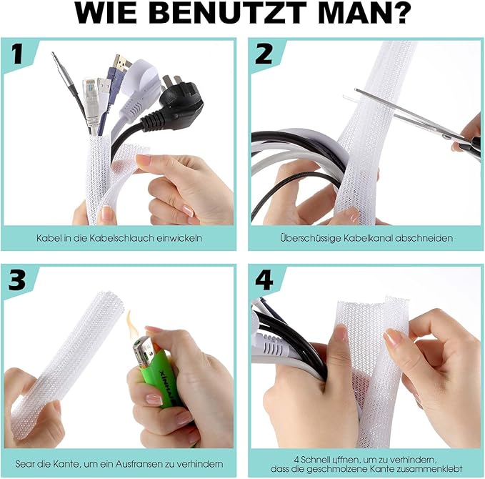 AGPTEK Cable Sleeve Cover, 20ft - 1 inch Desk Cord Organizer Cable Hider, Home Office Wire Management Computer TV Wire Loom Tubing, Pet Proof Cord Protector, from Cat Dog Chewing, White