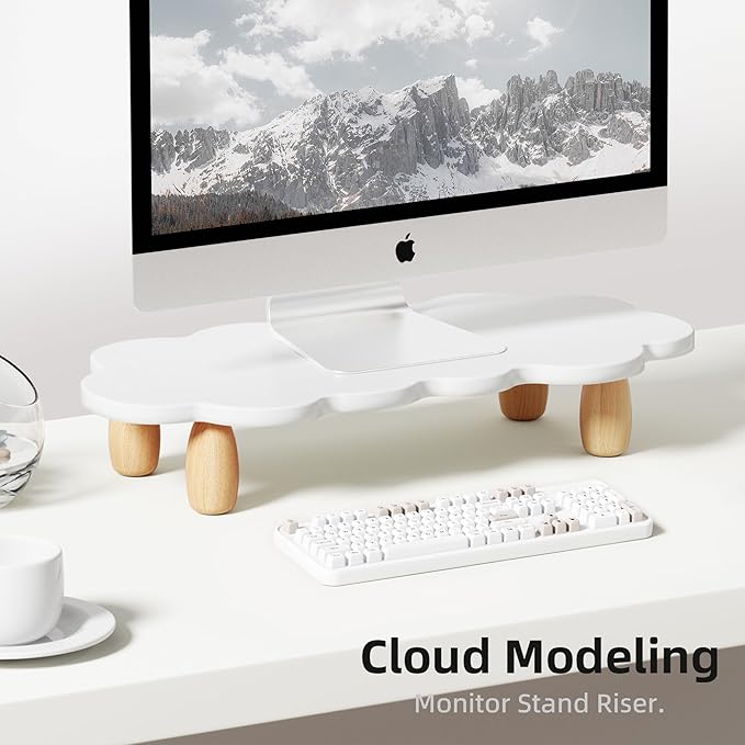 Monitor Stand Riser,Sheep-Shaped Sturdy Wood Computer Monitor Riser, Laptop Monitor Stand, Multi-Purpose Desktop Organizer Riser for Computer, Laptop, Printer, TV,,White