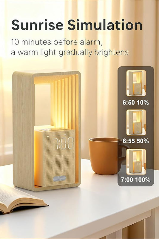 Sunrise Alarm Clock with Wake-Up Light: Dual Alarm Sound Machine with USB Charger, 9 Sleep Sounds, Night Light, Dimmable Display, Auto Timer, Ideal for Light Sleepers, Kids, Bedroom, Travel
