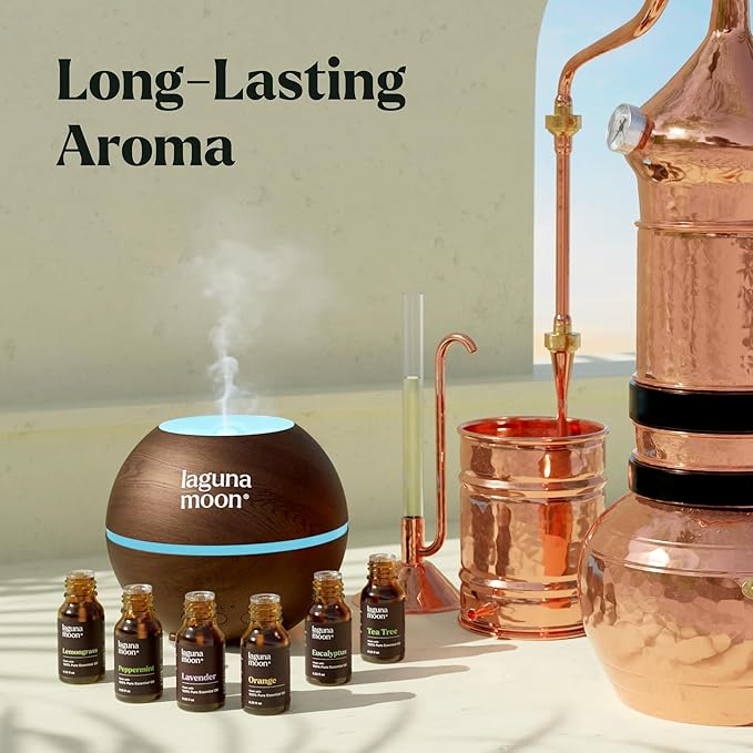 Lagunamoon Essential Oils Set - Top 6 Blends for Diffusers, Home Care, Candle Making Scents, Fragrance, Aromatherapy, Humidifiers, Gifts - Peppermint, Tea Tree, Lavender, Eucalyptus, Orange (10mL)