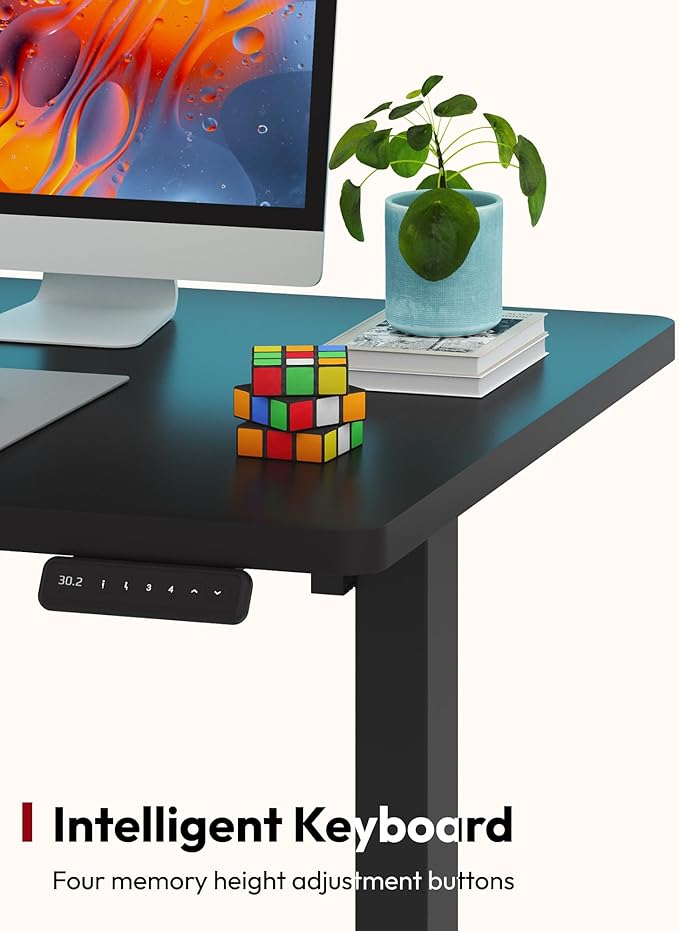 SANODESK Electric Standing Desk 40 x 24 Inches Whole-Piece Desktop Height Adjustable Stand Up Desk w/6-Button Controller Ergonomic Computer Desk for Home Office, Black Frame + Black Tabletop