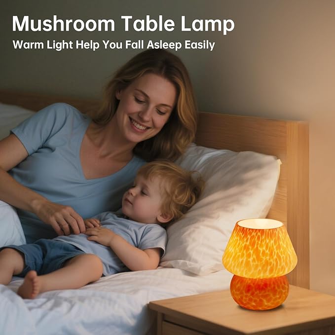 Mushroom Lamp Table Lamp for Bedroom,Small Desk Bedside Lamps for Living Room,Mushroom Decor Cute Mini Modern Mid Century Lamps for Night Stands,Aesthetic Home Living Room Decor(Flame Orange)