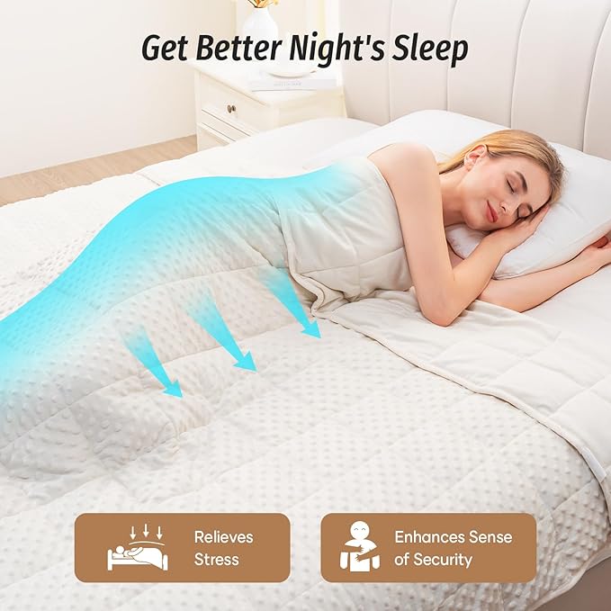 Wemore Minky Dot Weighted Blanket for Adults Queen Size 20 lbs, Soft Heavy Blanket for Stress Relief and Sleep Promotion, Breathable Blanket for All-Season with Glass Beads, White 60 x 80 inches