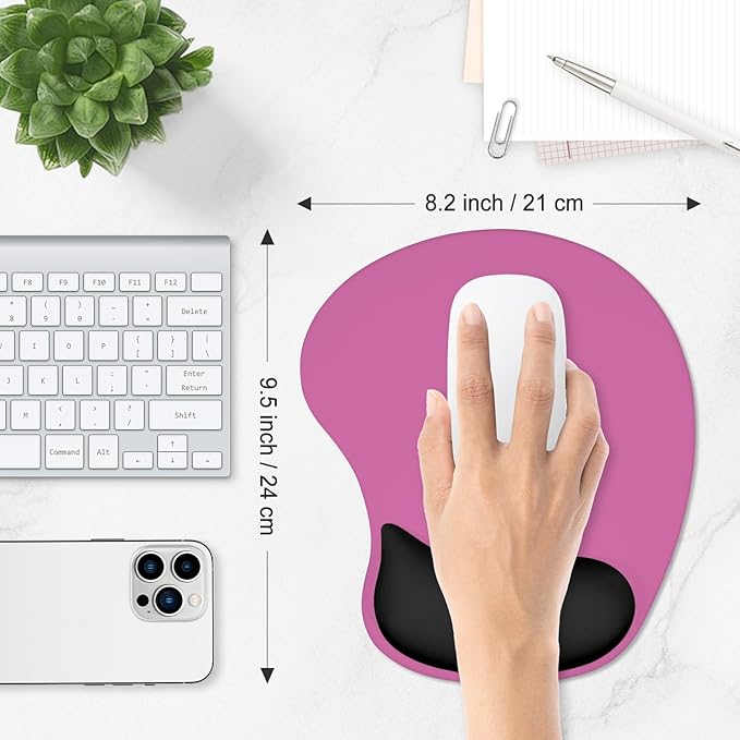 ITNRSIIET Ergonomic Mouse Pad, Cushioned Gel Wrist Rest, Non-Slip Base, Smooth Surface, Cute Multi-Color, 9.5 x 8.2 in, Black-Pink Contrast