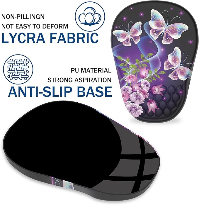 Ergonomic Mouse Pad Wrist Support, with Memory Foam & Non-Slip PU Base, Comfortable Massage Design Mouse Pad Relieve Wrist Fatigue&Pain, Suitable for Computer, Office and Home(06Pretty Butterfly)