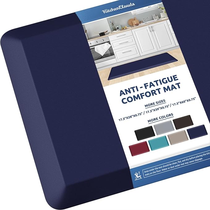 KitchenClouds Kitchen Mat Cushioned Anti Fatigue Kitchen Rug 0.8inch Waterproof Non Slip Kitchen Rugs and Mats Standing Desk Mat Comfort Floor Mats for Kitchen Sink Office (17.3"x39",Blue)