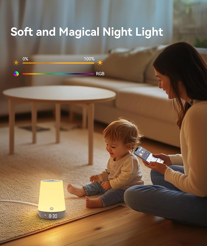 Dreamegg Nite 1 - Baby Sound Machine, Sleep Trainer, Night Light for Kids, Ok to Wake Alarm Clock, 34 Soothing Sounds, App Control, White Noise Sound Machine for Baby Kids Nursery(Sleepy Ellie)