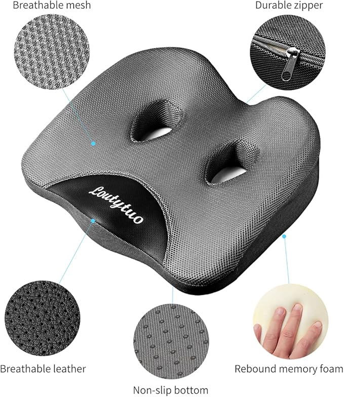 LOUTYTUO Seat Cushion Pillow,100% Memory Foam and Washable Cover,for Office Chair,Car Seat and Wheelchair,Tailbone & Sciatica & Back Pain Relief