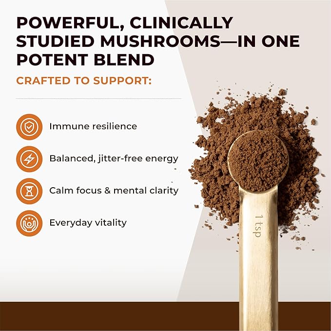 Sacred 7 Mushroom Coffee Booster | Organic Mushroom Supplement Powder – Lions Mane, Reishi, Chaga & More | Adaptogen + Nootropic | 100% Fruiting Bodies | Mix with Coffee,Tea, Smoothies - 226 Servings