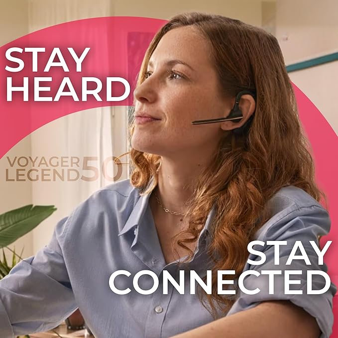 Poly Voyager Legend 50-M Bluetooth Headset, Charging Case, AI-Powered Noise Cancellation, 4-Mic WindSmart Tech, 10-Hr Battery, 98 ft Wireless Range, Multipoint Connectivity, Voice Assistant, GTW Cloth