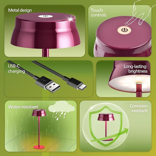 Philips Cordless Table Lamp, Portable Outdoor LED Desk Light,Rechargeable Battery Operated, 2 Adjustable Height, Touch Control & 3 Color Stepless Dimming, Waterproof Lamps for Restaurant/Bedroom