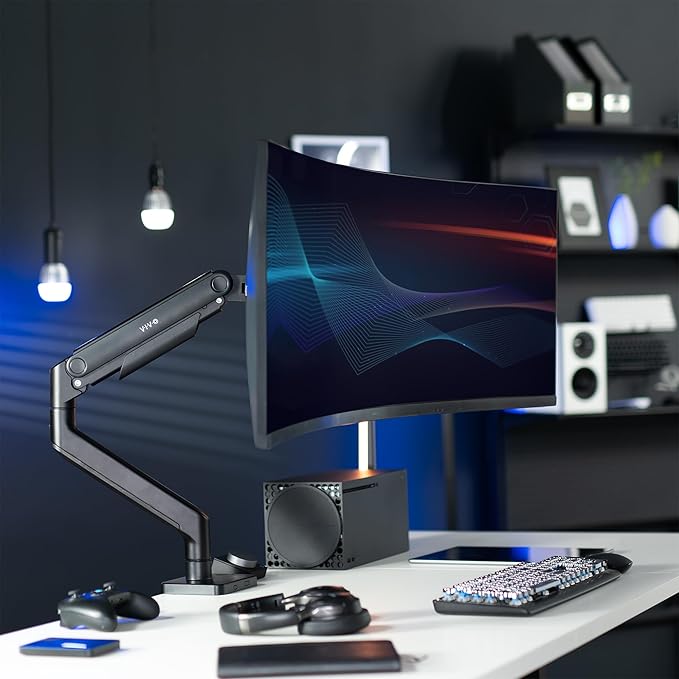 VIVO Heavy Duty Aluminum Ultrawide Monitor Tension Arm for up to 49 inch Screens, Holds 44 lbs, Premium Desk Mount Stand Designed for Samsung Odyssey G9 and More, Black, STAND-V101V