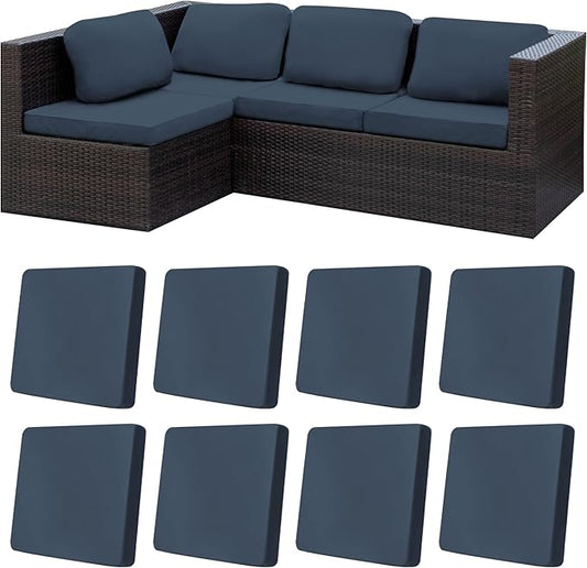 8Pcs Stretch Patio Cushion Covers,Outdoor Couch Covers Replacement,Outdoor Couch & Sofa Slipcovers,for Patio Furniture Cushion Covers,Washable Reusable Furniture Protector (Grey Blue,Cover Only)