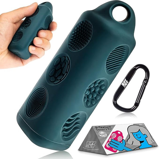 Fidget Toys Adults Sensory Bar – 9-Texture Portable Handheld Fidget Toy with Carabiner for Anxiety & ADHD Relief – Ideal for Kids, Teens & Sensory Seekers | Mossy