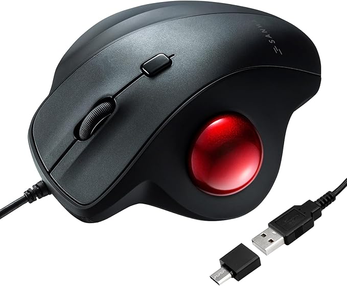 SANWA Wired Ergonomic Trackball Mouse, Optical Vertical Rollerball Mice, Silent Buttons, 34mm Trackball, 600/800/1200/1600 DPI, Compatible with MacBook, Laptop, Computer, Windows, macOS, Red